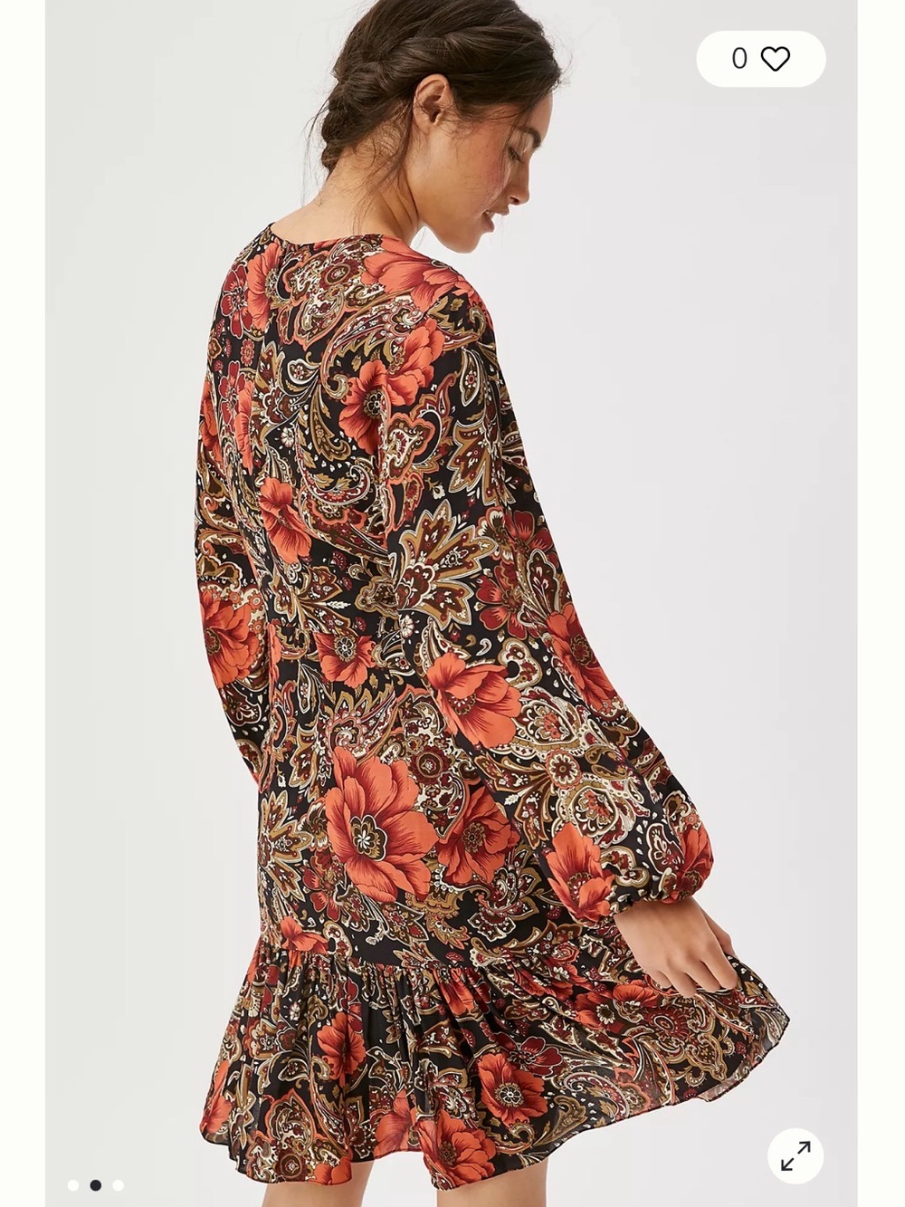 Boho Floral Paisley Long-Puff Sleeve Dress in Black with Vibrant Flowers